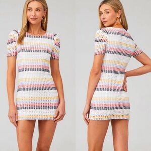 Amanda Uprichard New York Colorful Striped Eyelet Lace Cotton Mini Dress $300
